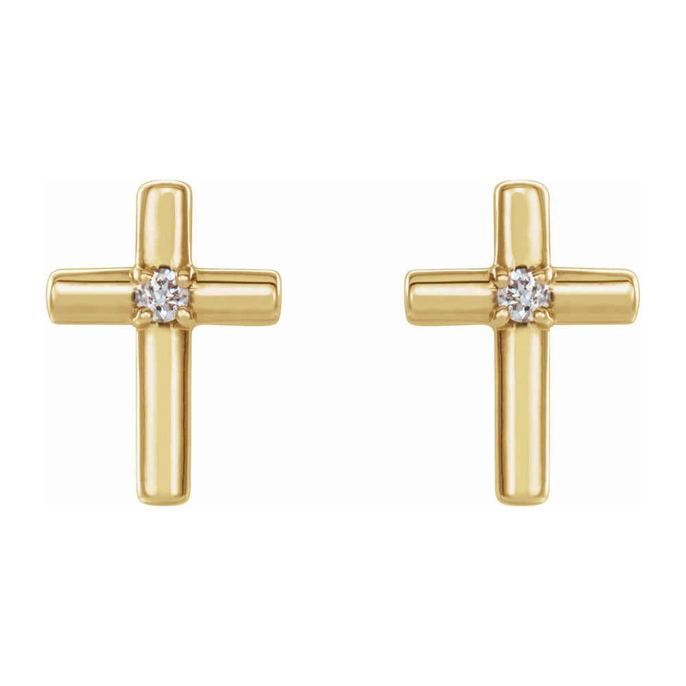 Alternate view of the 14K Yellow Gold .01 CTW Diamond Cross Post Earrings, 5 x 7mm by The Black Bow Jewelry Co.