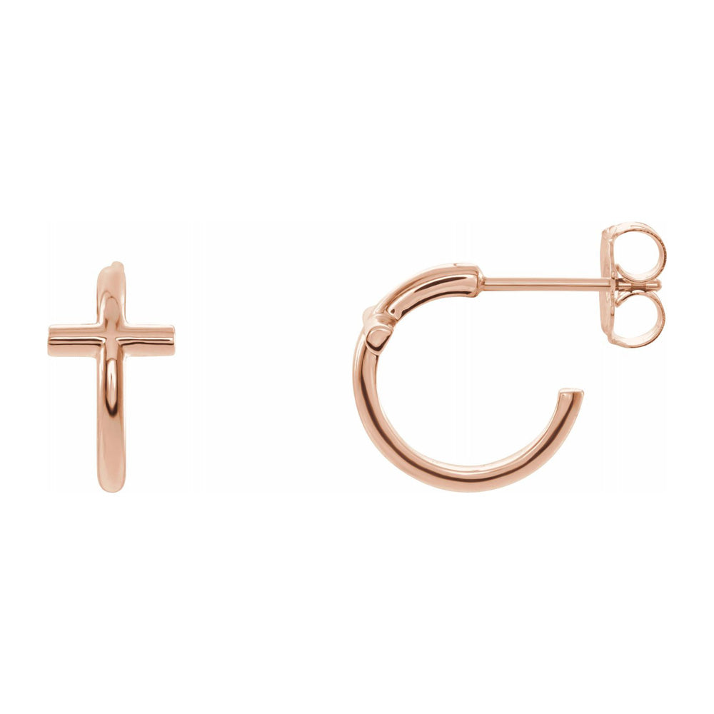 14K White, Yellow or Rose Gold Small Cross J Hoop Earrings, 6 x 12mm, Item E18495 by The Black Bow Jewelry Co.