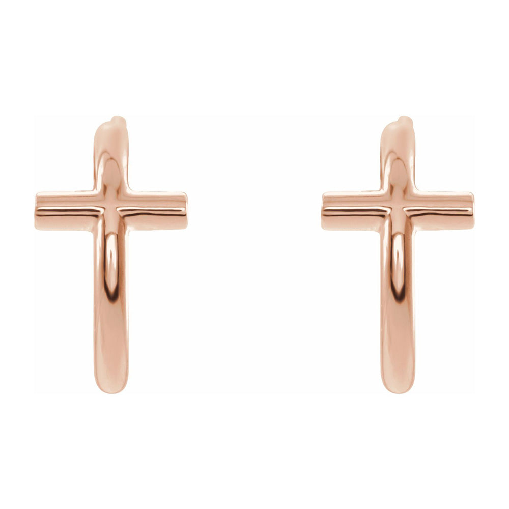 Alternate view of the 14K Rose Gold Small Cross J Hoop Earrings, 6 x 12mm by The Black Bow Jewelry Co.