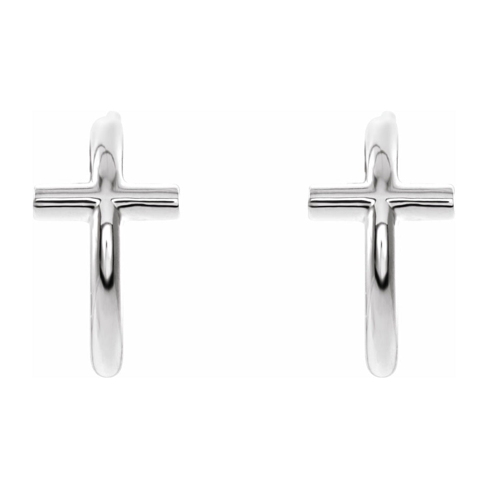 Alternate view of the 14K White Gold Small Cross J Hoop Earrings, 6 x 12mm by The Black Bow Jewelry Co.