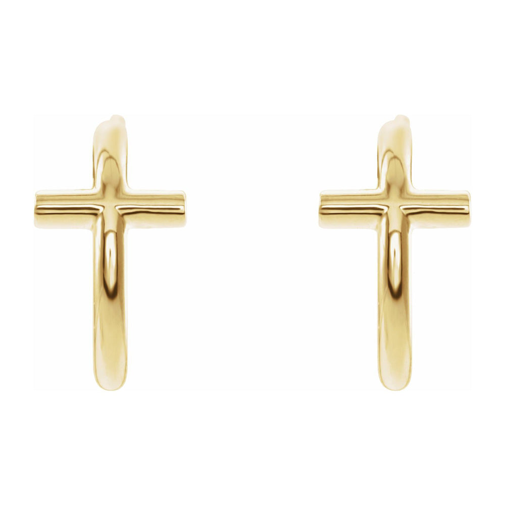 Alternate view of the 14K Yellow Gold Small Cross J Hoop Earrings, 6 x 12mm by The Black Bow Jewelry Co.