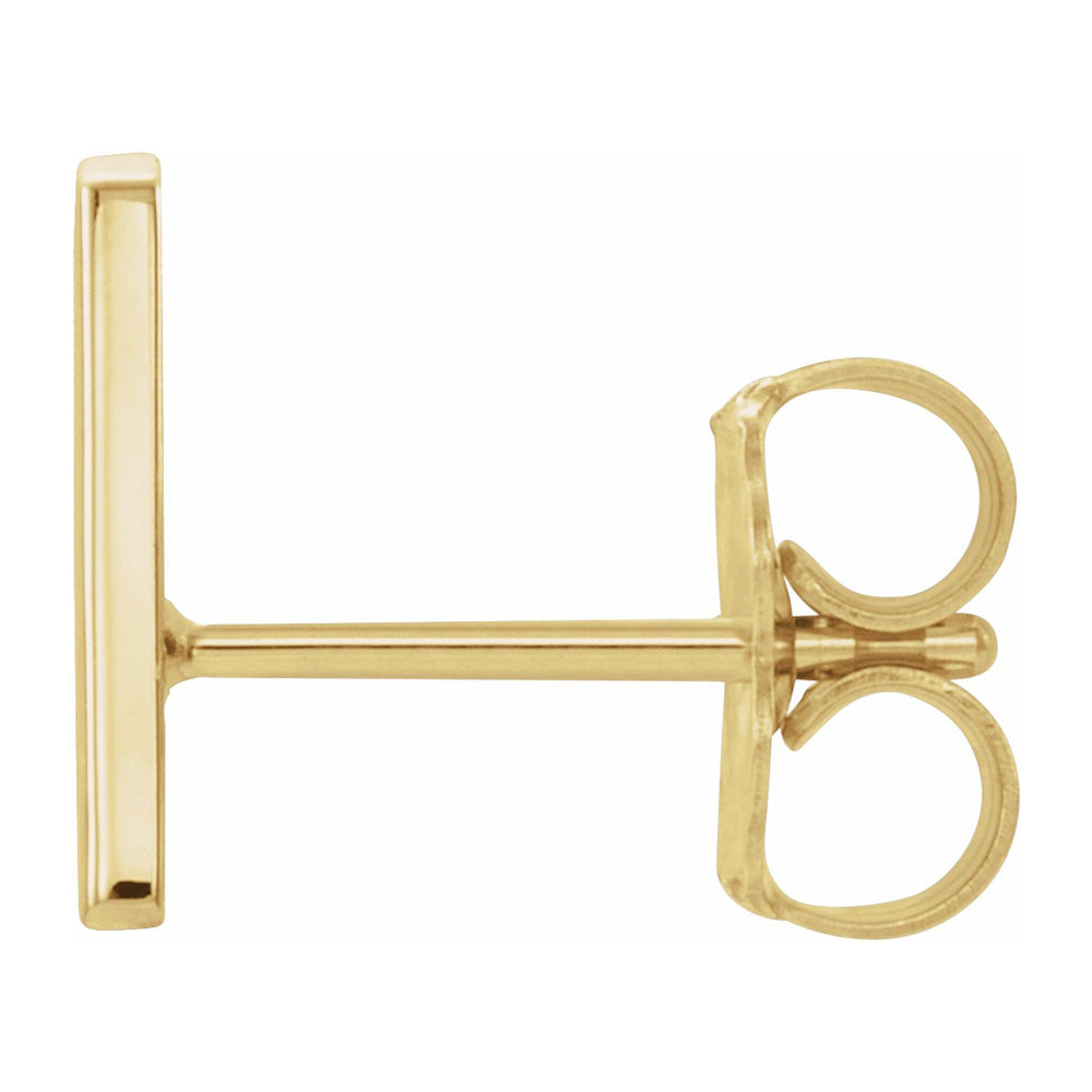 Alternate view of the Single, 14k Yellow Gold Initial A Post Earring, 7 x 8mm by The Black Bow Jewelry Co.