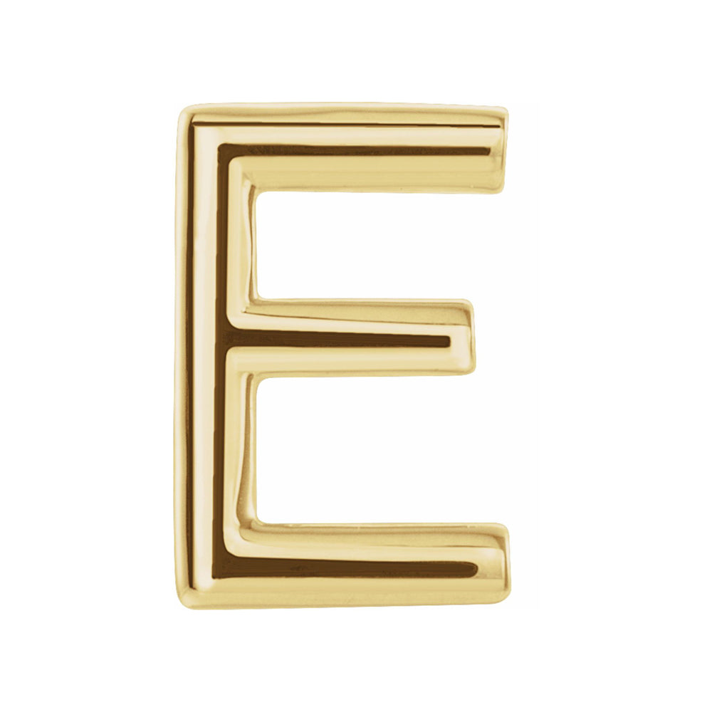 Single, 14k Yellow Gold Initial E Post Earring, 5.25 x 8mm, Item E18498-E by The Black Bow Jewelry Co.