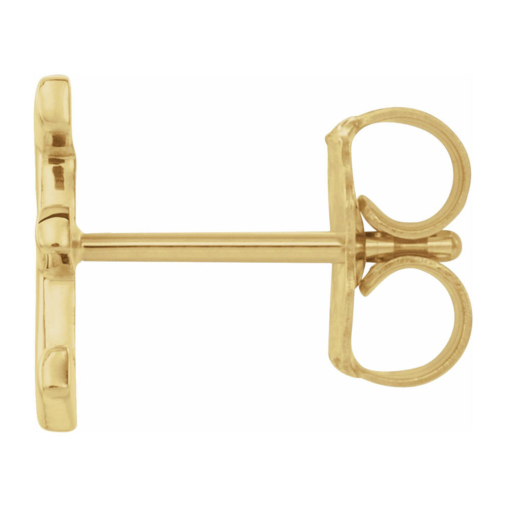 Alternate view of the Single, 14k Yellow Gold Initial E Post Earring, 5.25 x 8mm by The Black Bow Jewelry Co.