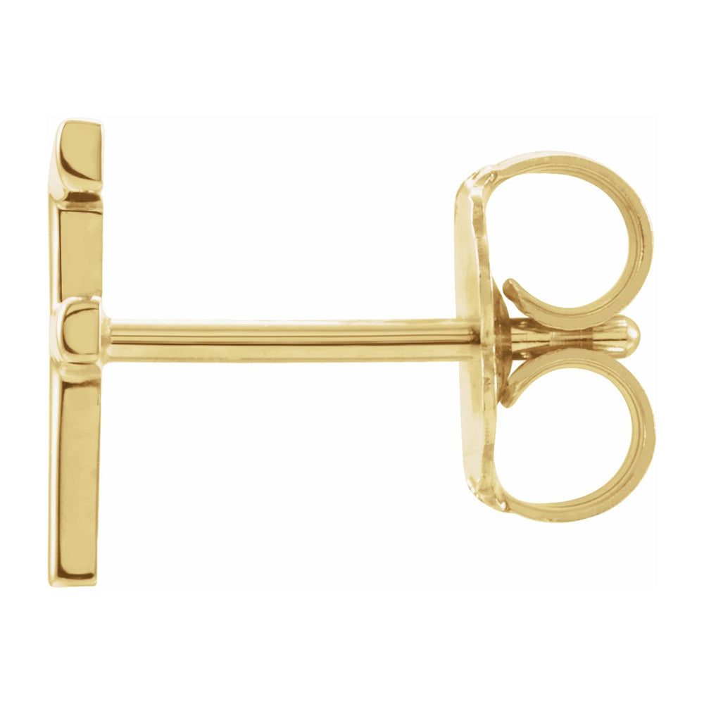 Alternate view of the Single, 14k Yellow Gold Initial F Post Earring, 5.25 x 8mm by The Black Bow Jewelry Co.