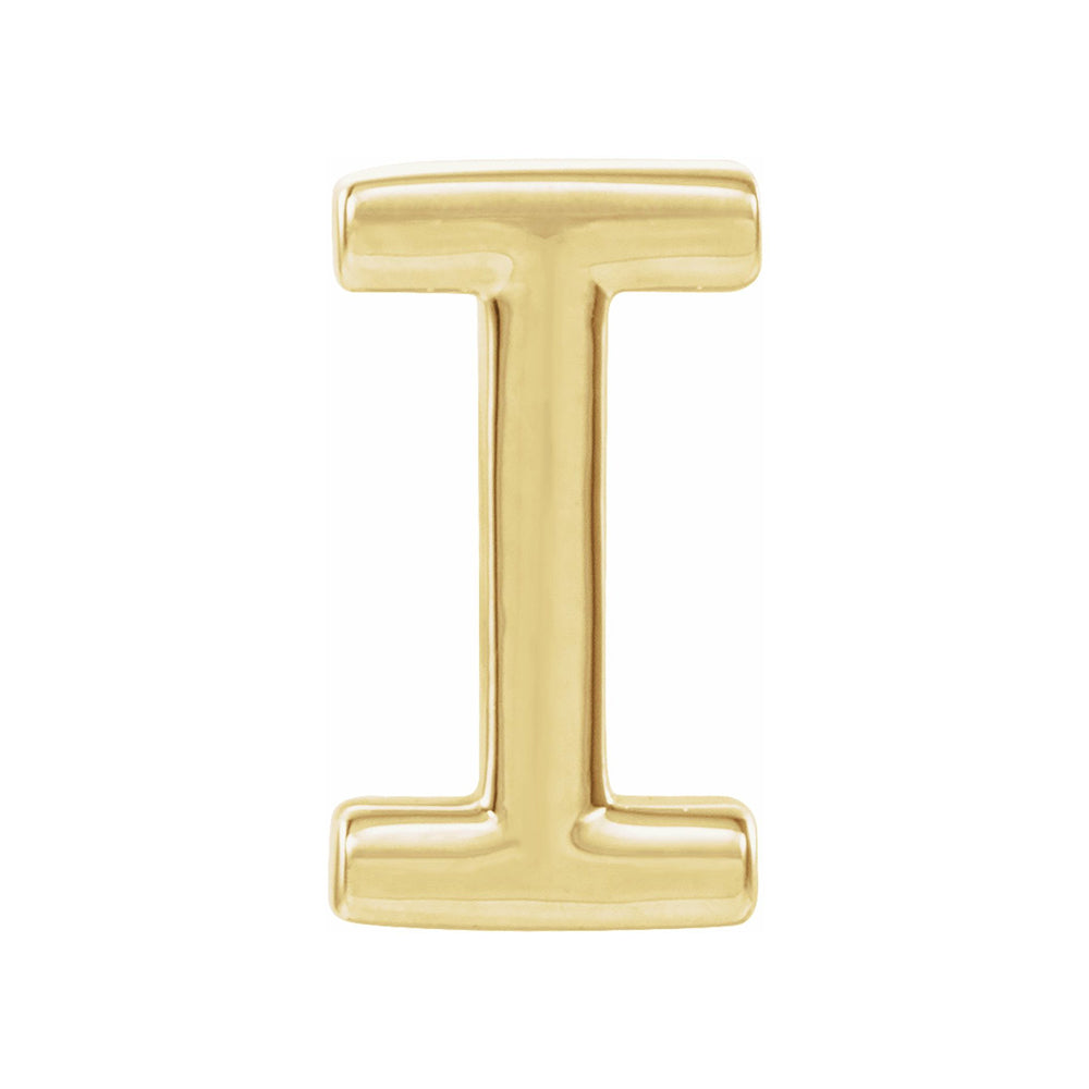 Single, 14k Yellow Gold Initial I Post Earring, 4.5 x 8mm, Item E18498-I by The Black Bow Jewelry Co.