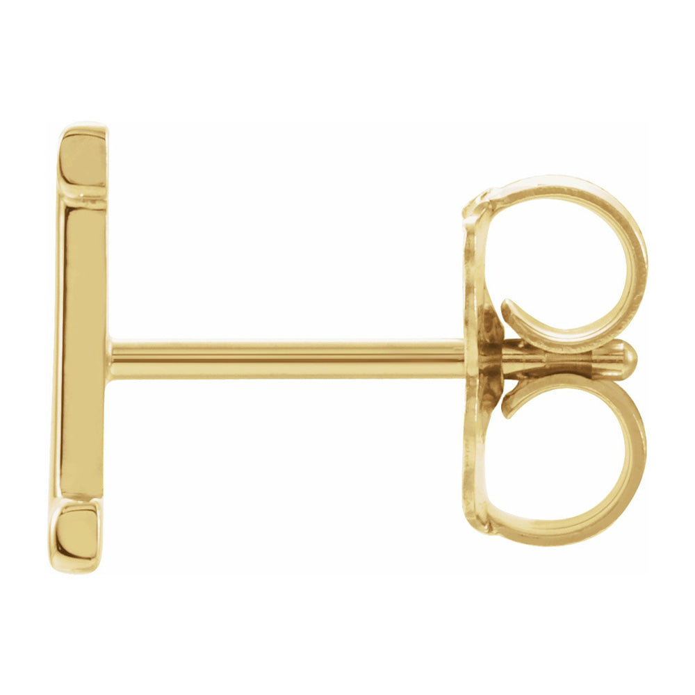 Alternate view of the Single, 14k Yellow Gold Initial I Post Earring, 4.5 x 8mm by The Black Bow Jewelry Co.