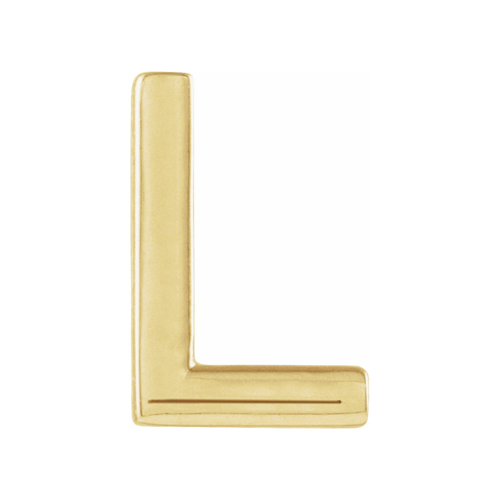 Single, 14k Yellow Gold Initial L Post Earring, 5.25 x 8mm, Item E18498-L by The Black Bow Jewelry Co.
