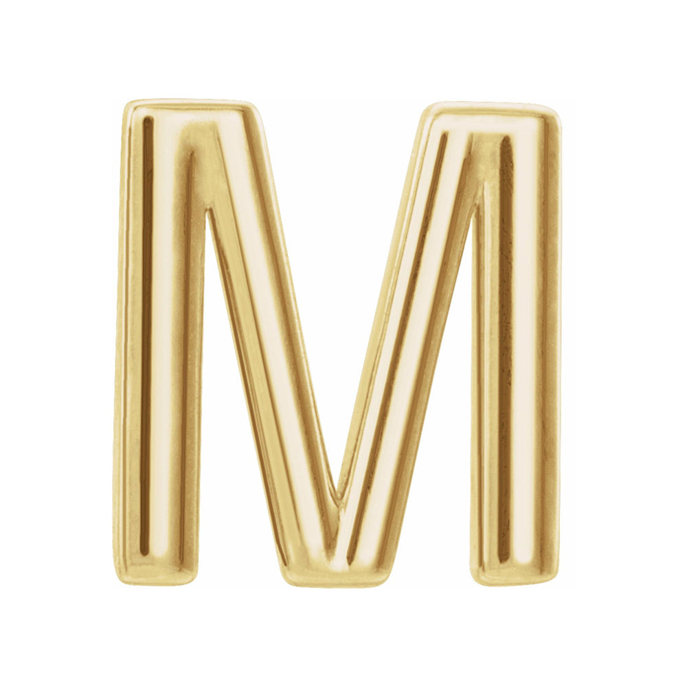 Single, 14k Yellow Gold Initial M Post Earring, 7.25 x 8mm, Item E18498-M by The Black Bow Jewelry Co.