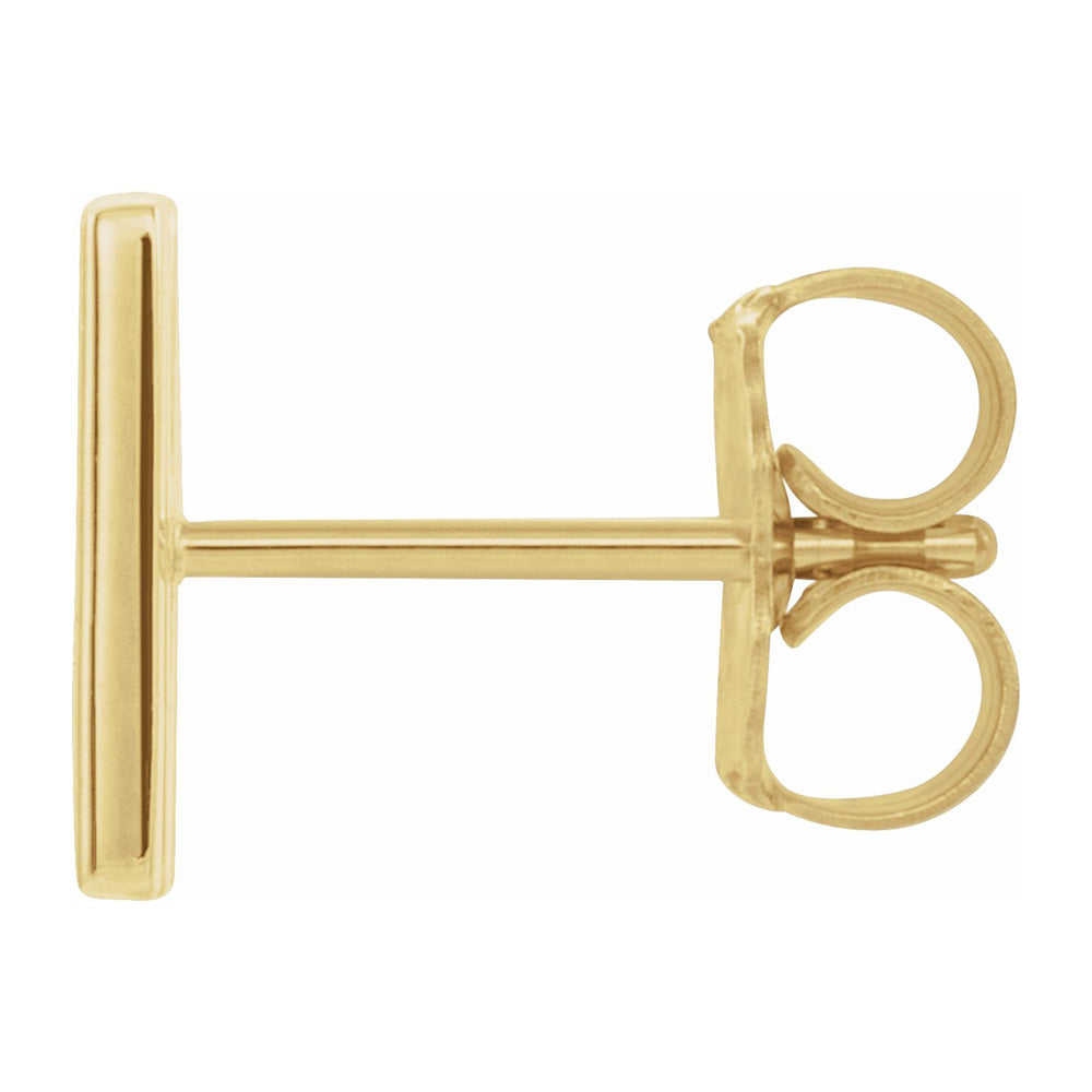 Alternate view of the Single, 14k Yellow Gold Initial M Post Earring, 7.25 x 8mm by The Black Bow Jewelry Co.