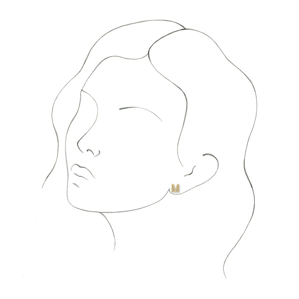 Alternate view of the Single, 14k Yellow Gold Initial M Post Earring, 7.25 x 8mm by The Black Bow Jewelry Co.