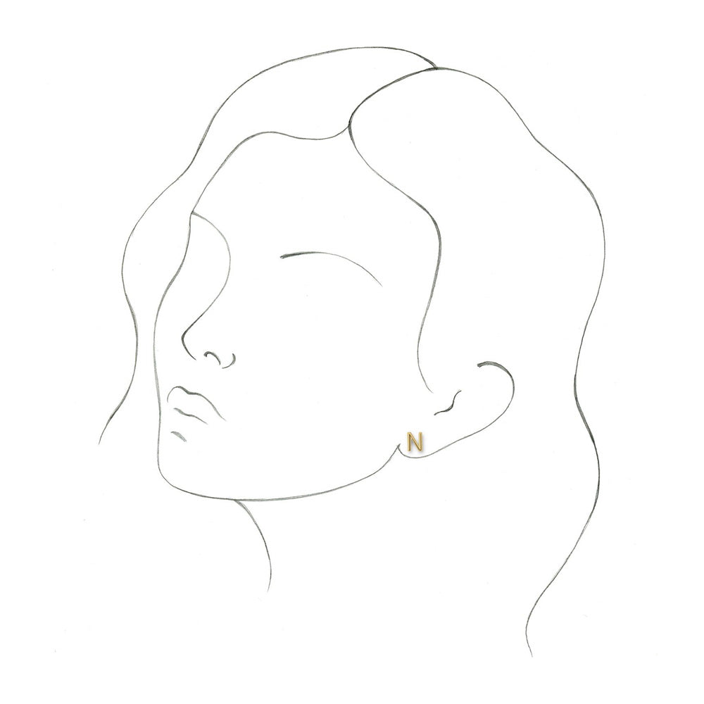 Alternate view of the Single, 14k Yellow Gold Initial N Post Earring, 6 x 8mm by The Black Bow Jewelry Co.