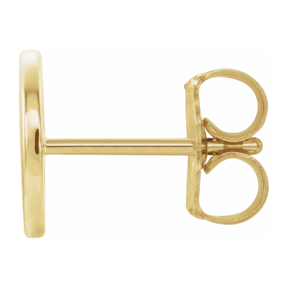 Alternate view of the Single, 14k Yellow Gold Initial O Post Earring, 7.25 x 8mm by The Black Bow Jewelry Co.