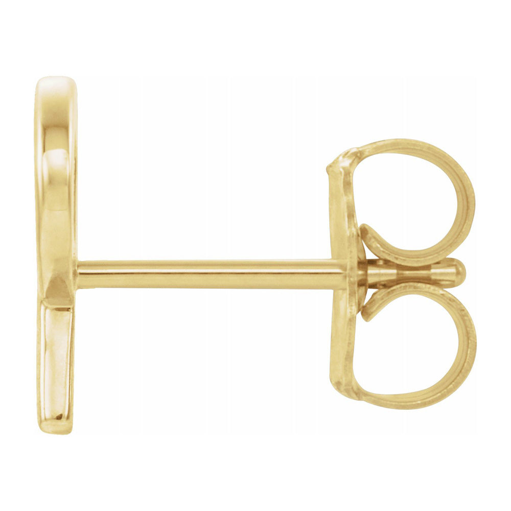 Alternate view of the Single, 14k Yellow Gold Initial P Post Earring, 5.75 x 8mm by The Black Bow Jewelry Co.