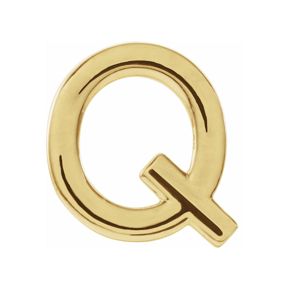 Single, 14k Yellow Gold Initial Q Post Earring, 8 x 8mm, Item E18498-Q by The Black Bow Jewelry Co.