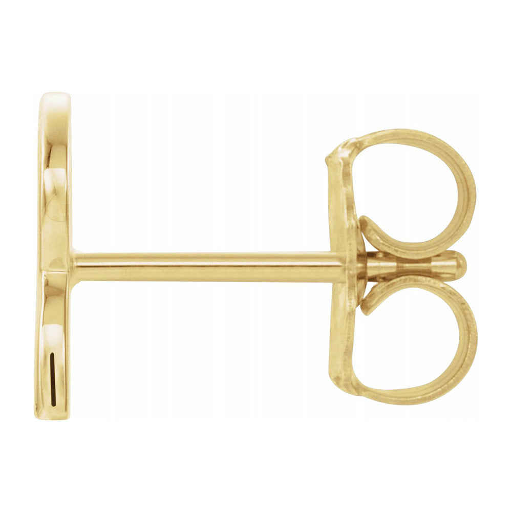 Alternate view of the Single, 14k Yellow Gold Initial R Post Earring, 6.25 x 8mm by The Black Bow Jewelry Co.