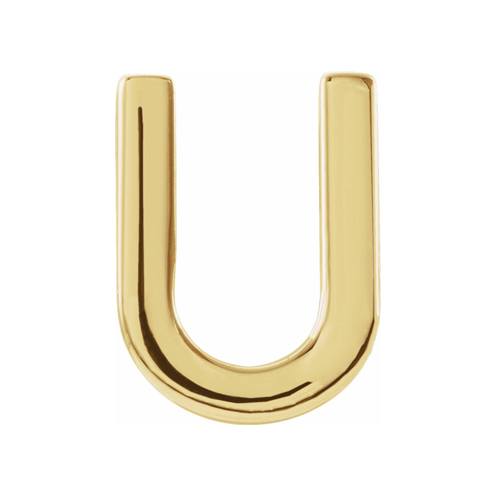Single, 14k Yellow Gold Initial U Post Earring, 6 x 8mm, Item E18498-U by The Black Bow Jewelry Co.