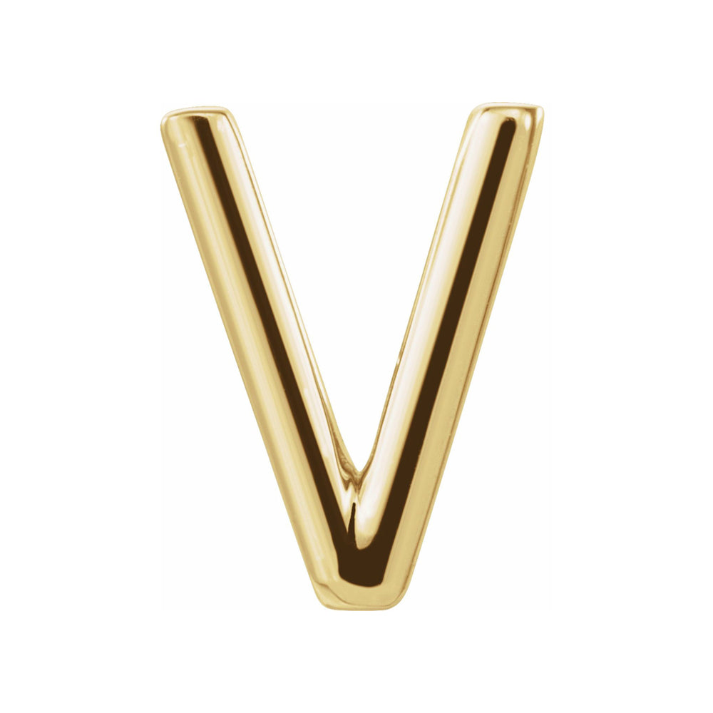 Single, 14k Yellow Gold Initial V Post Earring, 6.5 x 8mm, Item E18498-V by The Black Bow Jewelry Co.