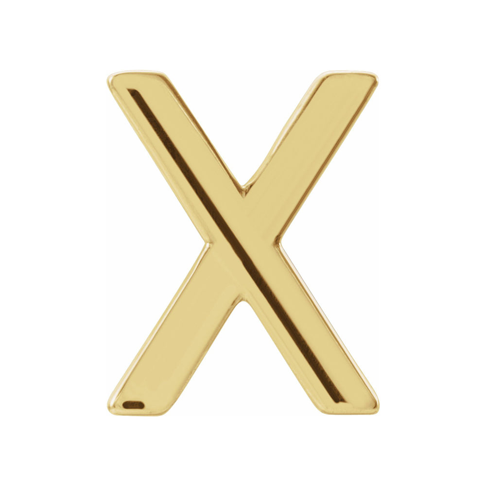 Single, 14k Yellow Gold Initial X Post Earring, 6.25 x 8mm, Item E18498-X by The Black Bow Jewelry Co.