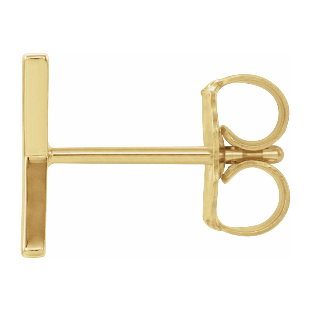 Alternate view of the Single, 14k Yellow Gold Initial X Post Earring, 6.25 x 8mm by The Black Bow Jewelry Co.