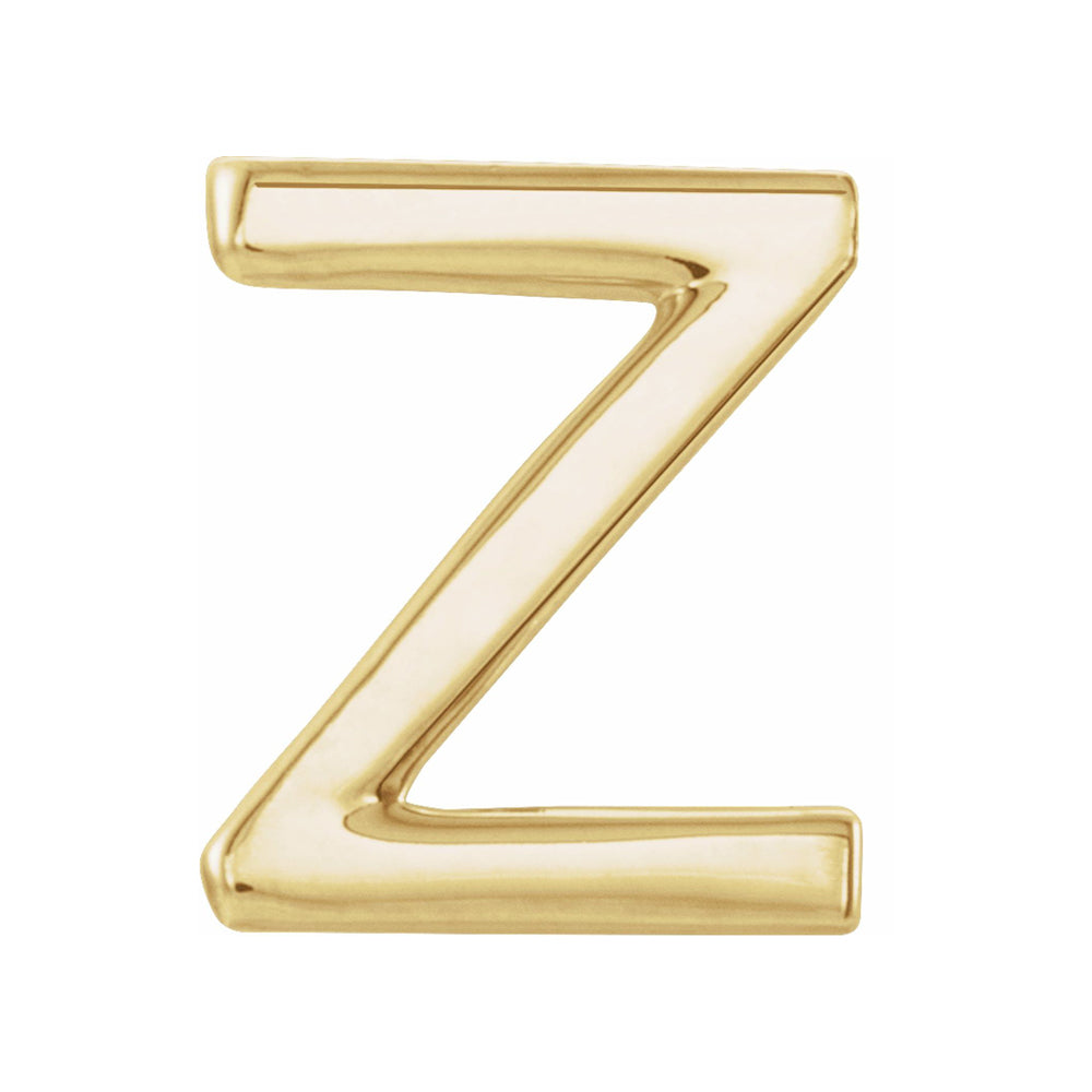 Single, 14k Yellow Gold Initial Z Post Earring, 6.75 x 8mm, Item E18498-Z by The Black Bow Jewelry Co.
