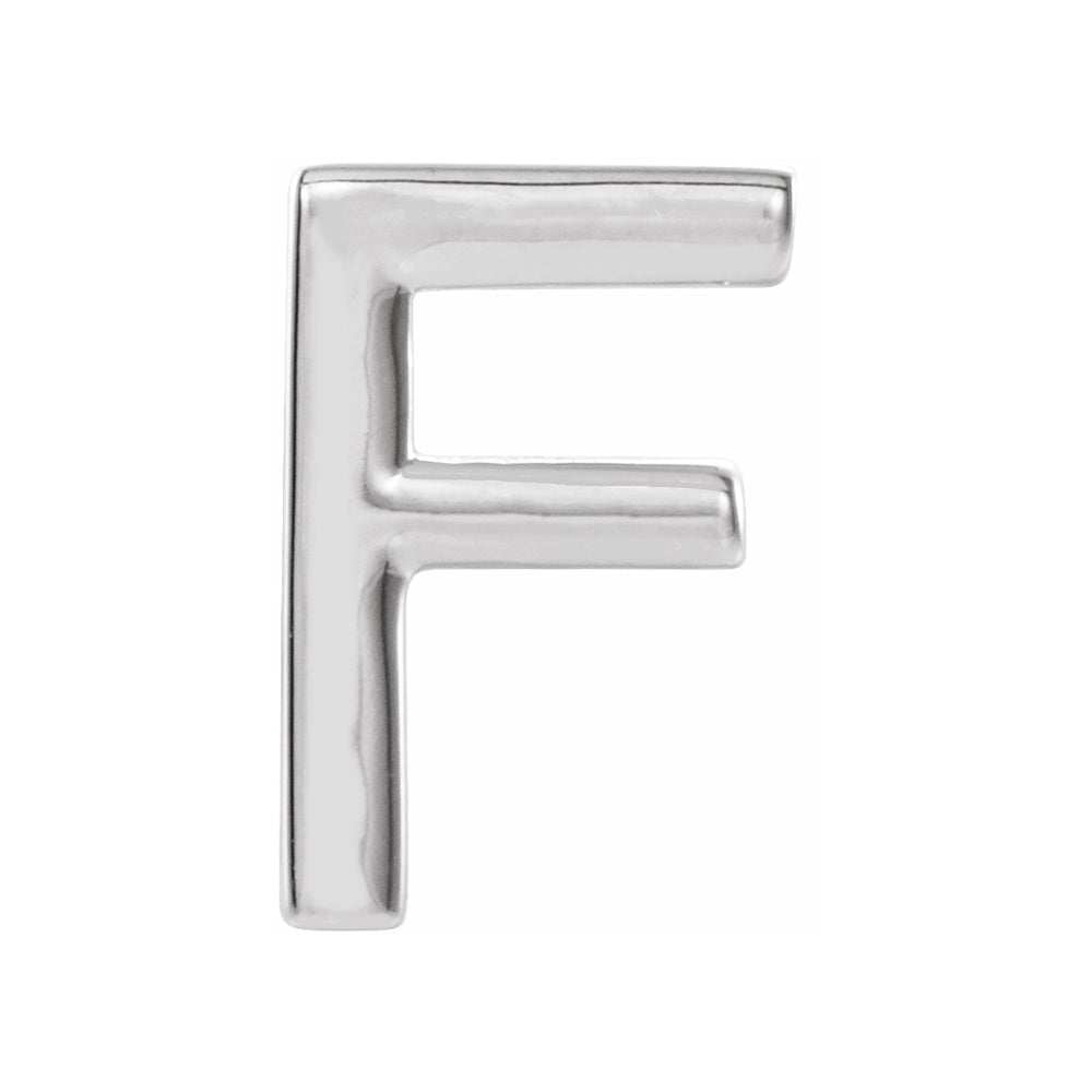 Single, 14k White Gold Initial F Post Earring, 5.25 x 8mm, Item E18499-F by The Black Bow Jewelry Co.