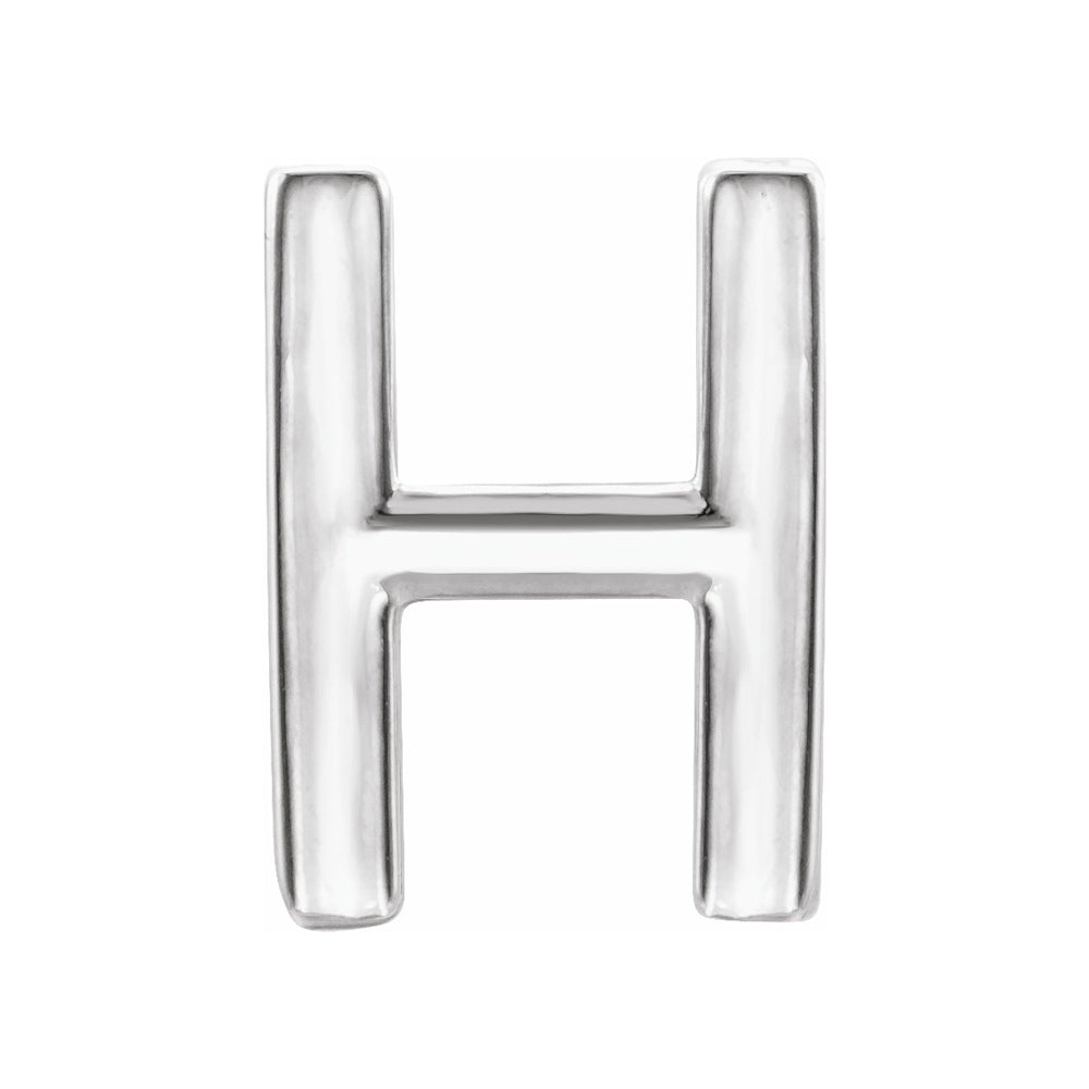 Single, 14k White Gold Initial H Post Earring, 6 x 8mm, Item E18499-H by The Black Bow Jewelry Co.
