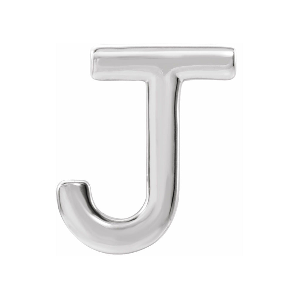 Single, 14k White Gold Initial J Post Earring, 7 x 8mm, Item E18499-J by The Black Bow Jewelry Co.