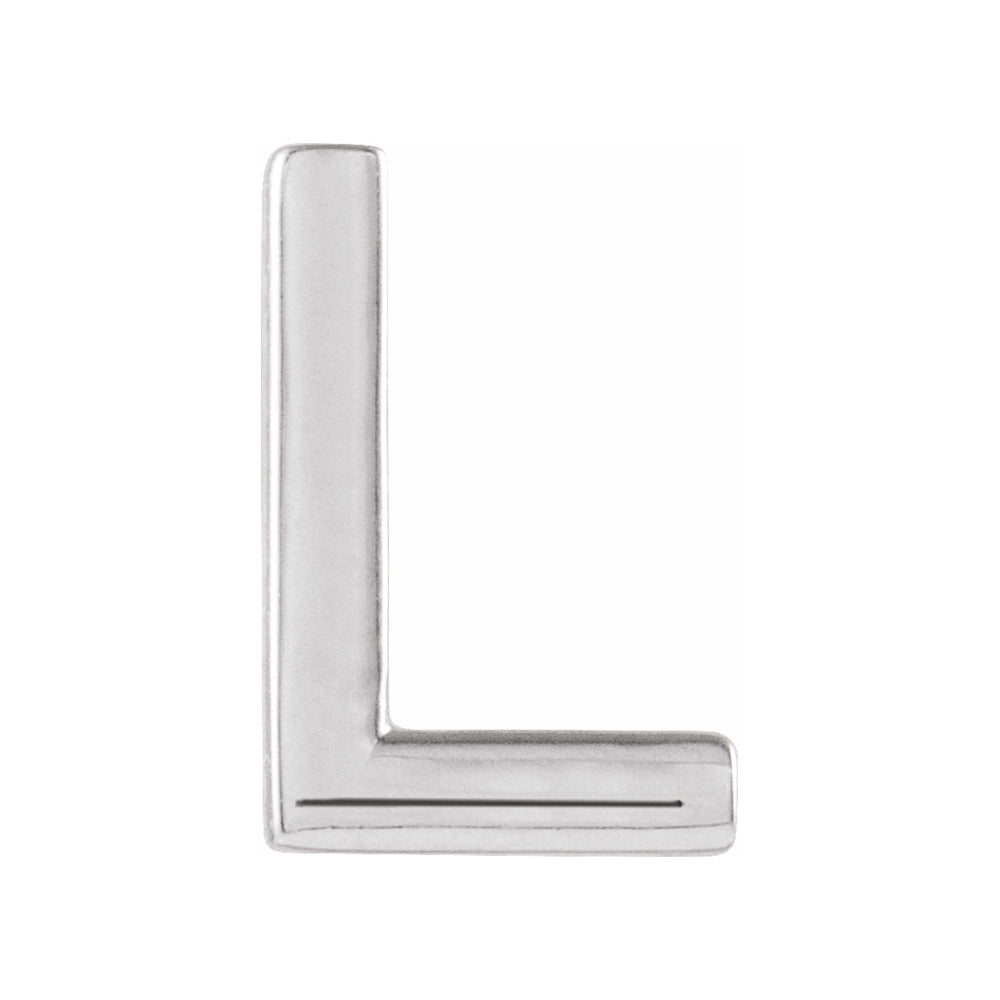 Single, 14k White Gold Initial L Post Earring, 5.25 x 8mm, Item E18499-L by The Black Bow Jewelry Co.