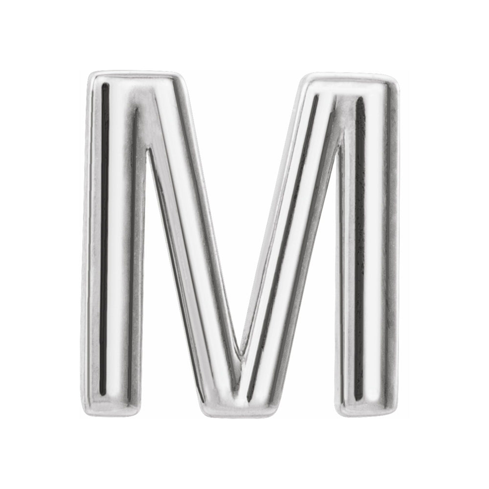 Single, 14k White Gold Initial M Post Earring, 7.25 x 8mm, Item E18499-M by The Black Bow Jewelry Co.