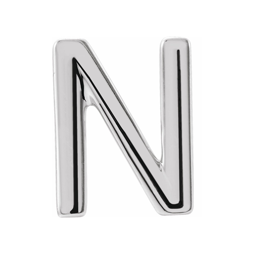 Single, 14k White Gold Initial N Post Earring, 6 x 8mm, Item E18499-N by The Black Bow Jewelry Co.
