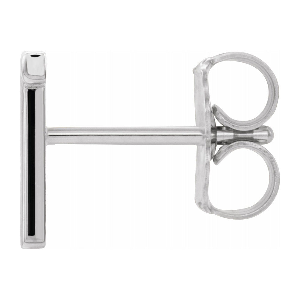 Alternate view of the Single, 14k White Gold Initial T Post Earring, 6.75 x 8mm by The Black Bow Jewelry Co.
