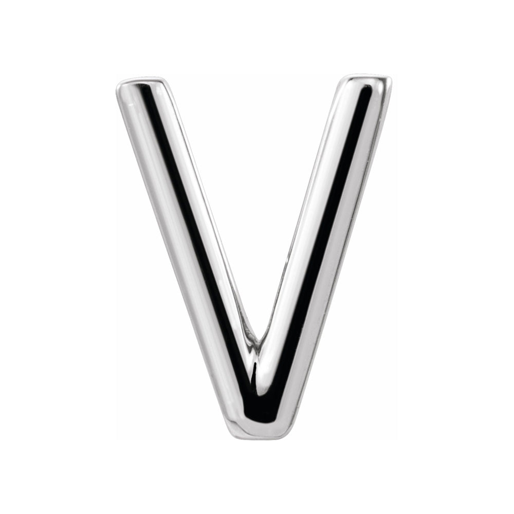 Single, 14k White Gold Initial V Post Earring, 6.5 x 8mm, Item E18499-V by The Black Bow Jewelry Co.