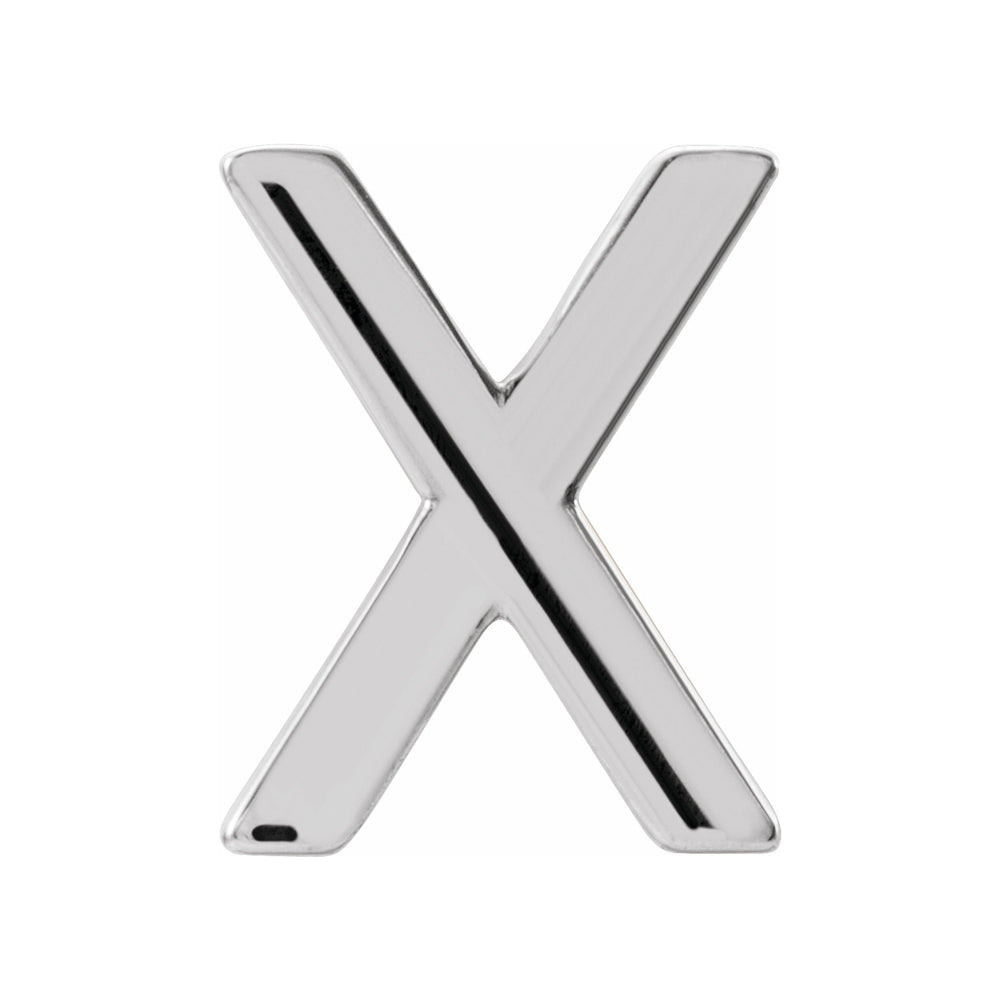 Single, 14k White Gold Initial X Post Earring, 6.25 x 8mm, Item E18499-X by The Black Bow Jewelry Co.