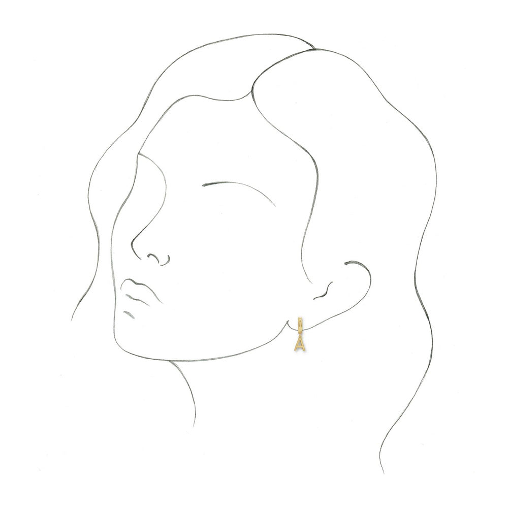 Alternate view of the Single, 14k Yellow Gold Initial A Dangle Hoop Earring, 7 x 21mm by The Black Bow Jewelry Co.