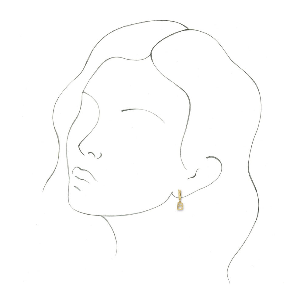 Alternate view of the Single, 14k Yellow Gold Initial B Dangle Hoop Earring, 6 x 21mm by The Black Bow Jewelry Co.