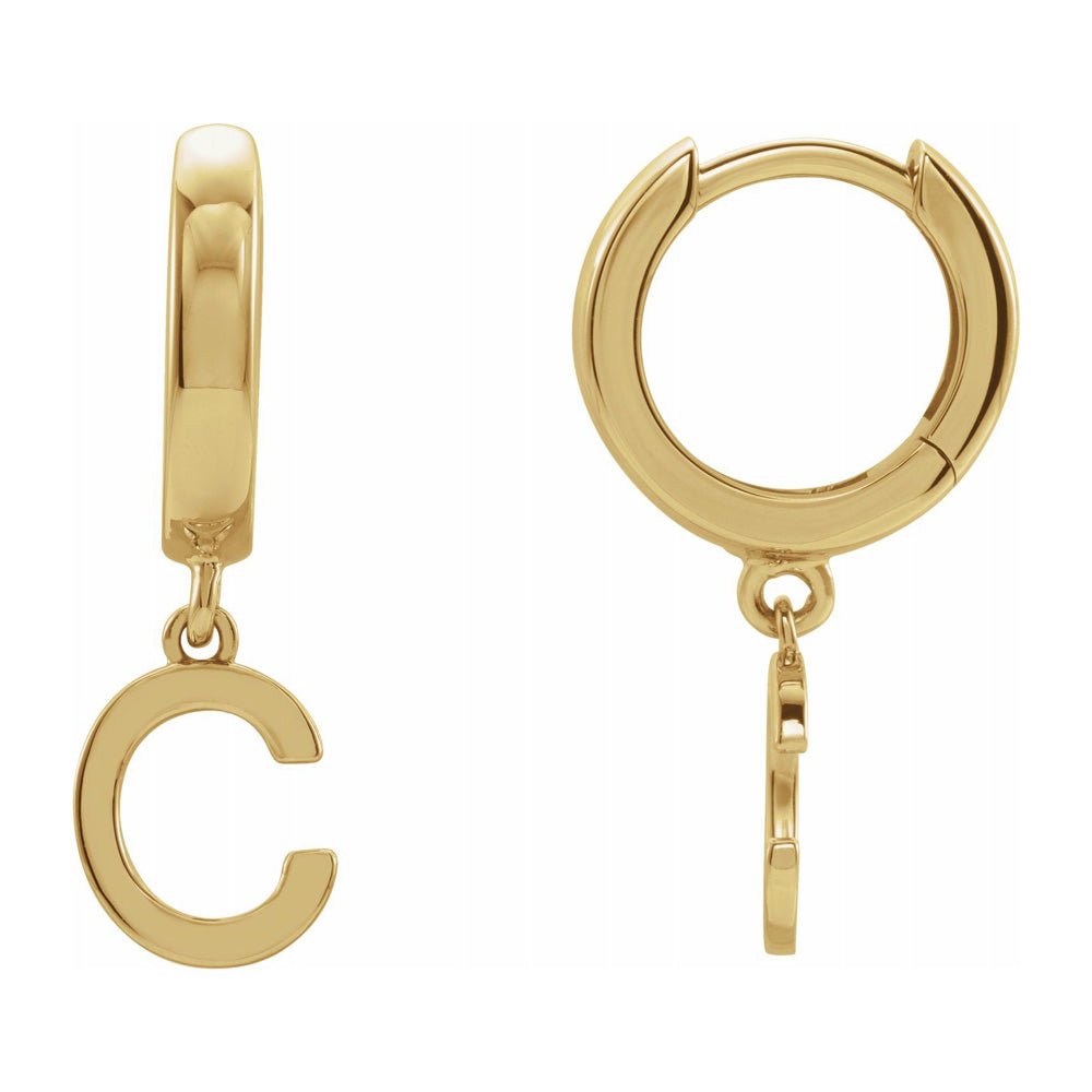 Alternate view of the Single, 14k Yellow Gold Initial A-Z Dangle Hoop Earring, 21mm by The Black Bow Jewelry Co.