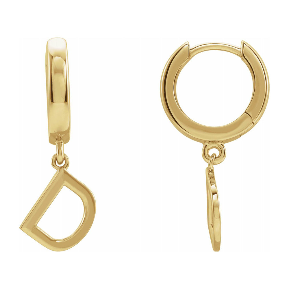 Alternate view of the Single, 14k Yellow Gold Initial A-Z Dangle Hoop Earring, 21mm by The Black Bow Jewelry Co.