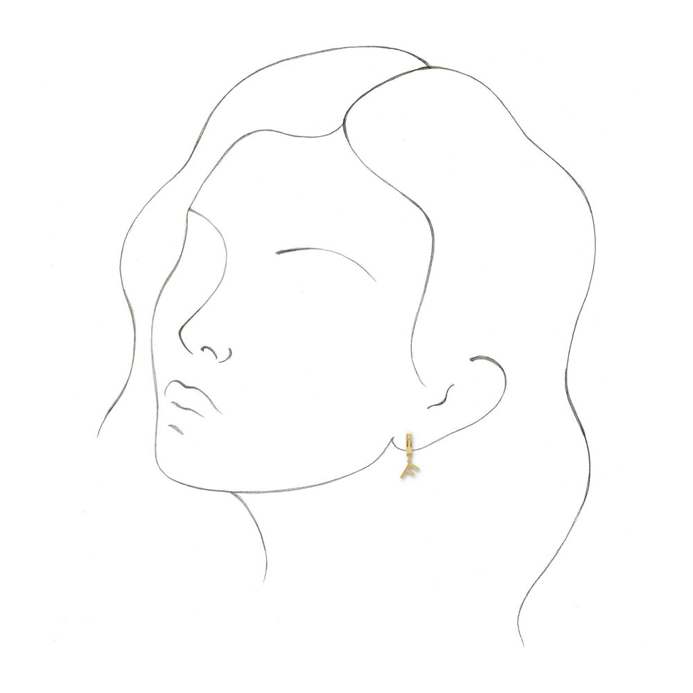 Alternate view of the Single, 14k Yellow Gold Initial F Dangle Hoop Earring, 6.5 x 21mm by The Black Bow Jewelry Co.