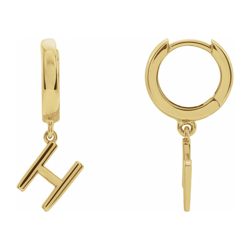 Single, 14k Yellow Gold Initial H Dangle Hoop Earring, 7 x 21mm, Item E18501-H by The Black Bow Jewelry Co.