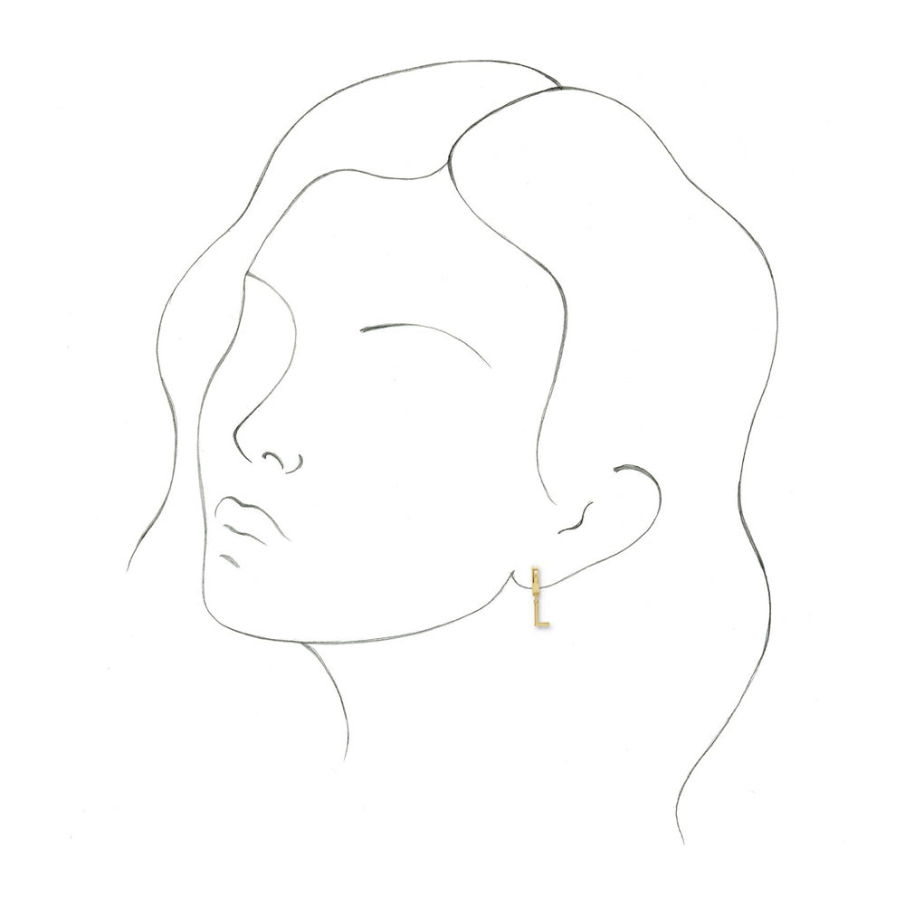 Alternate view of the Single, 14k Yellow Gold Initial L Dangle Hoop Earring, 5.5 x 21mm by The Black Bow Jewelry Co.