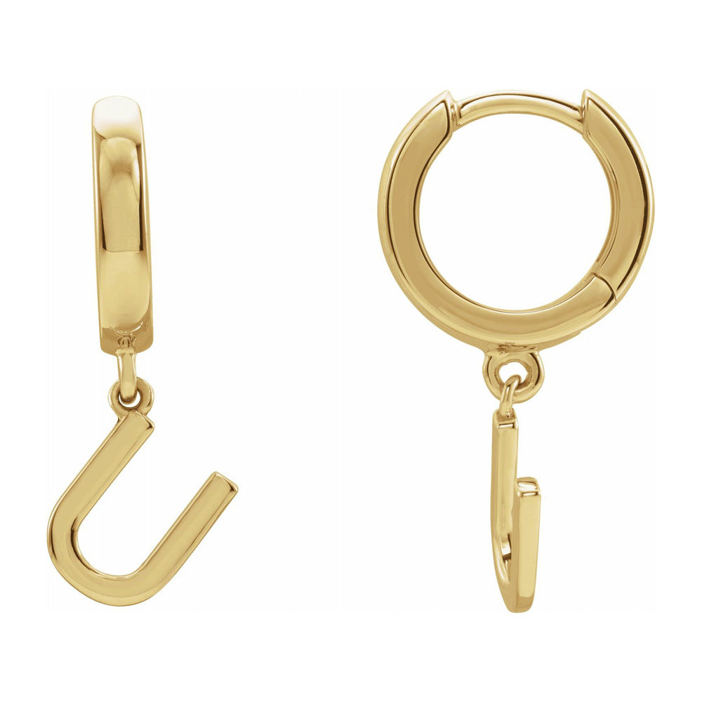 Single, 14k Yellow Gold Initial U Dangle Hoop Earring, 7.25 x 21mm, Item E18501-U by The Black Bow Jewelry Co.