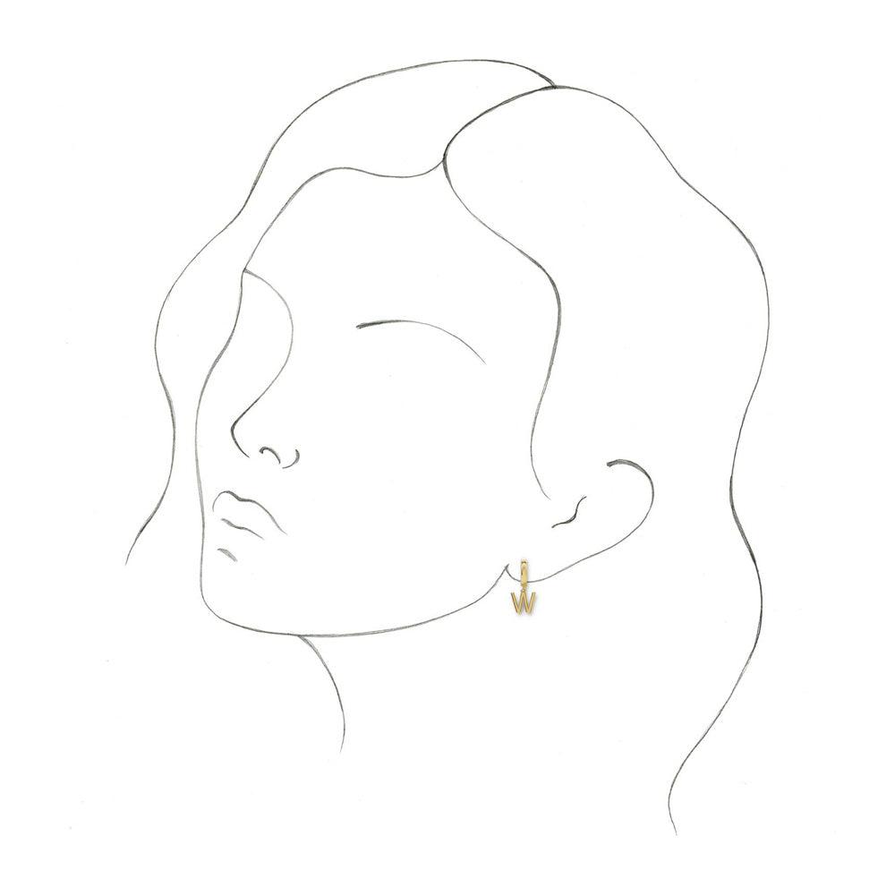 Alternate view of the Single, 14k Yellow Gold Initial W Dangle Hoop Earring, 9.5 x 21mm by The Black Bow Jewelry Co.