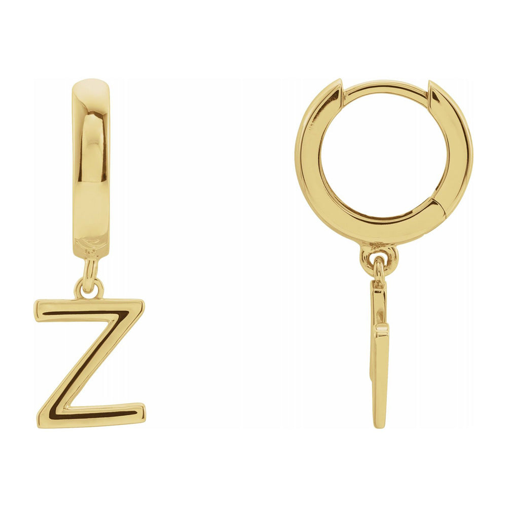 Single, 14k Yellow Gold Initial Z Dangle Hoop Earring, 6.75 x 21mm, Item E18501-Z by The Black Bow Jewelry Co.