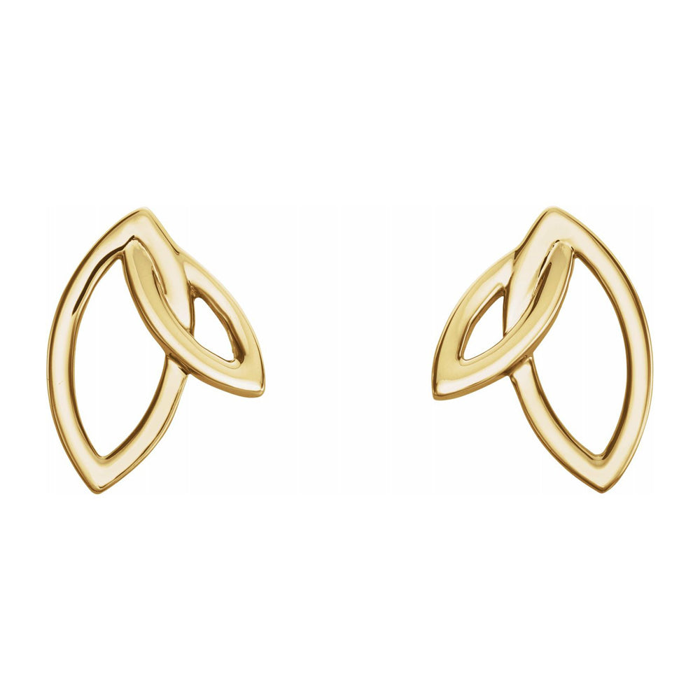 Alternate view of the 14K Yellow Gold Double Leaf Post Earrings, 8.5 x 11.5mm by The Black Bow Jewelry Co.