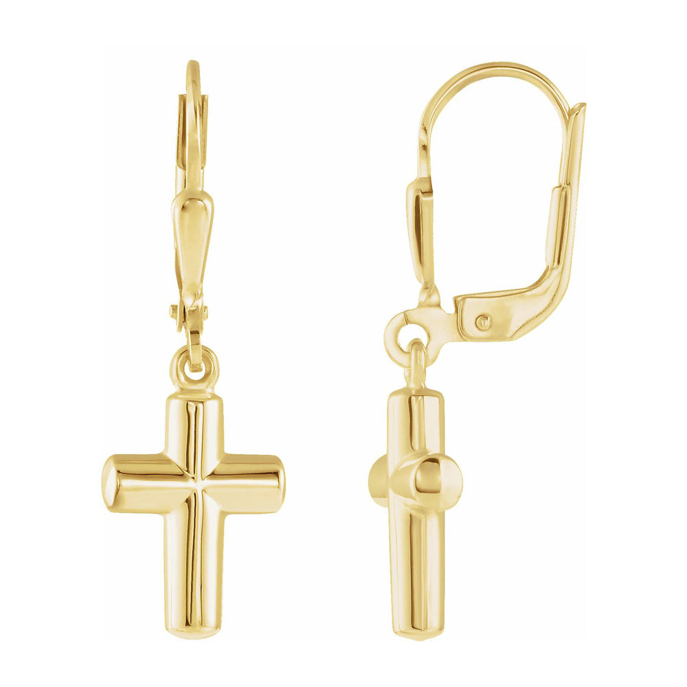 14K Yellow Gold Hollow Cross Lever Back Earrings, 9 x 31mm, Item E18508 by The Black Bow Jewelry Co.