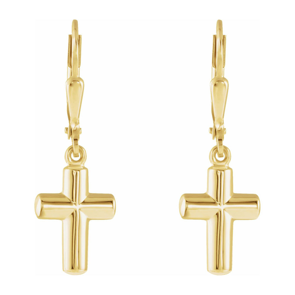 Alternate view of the 14K Yellow Gold Hollow Cross Lever Back Earrings, 9 x 31mm by The Black Bow Jewelry Co.