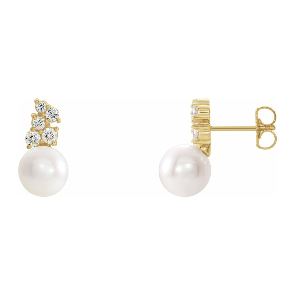 Alternate view of the 14K Gold FW Cultured Pearl &amp; 3/8 CTW Diamond Post Earrings, 8 x 10mm by The Black Bow Jewelry Co.