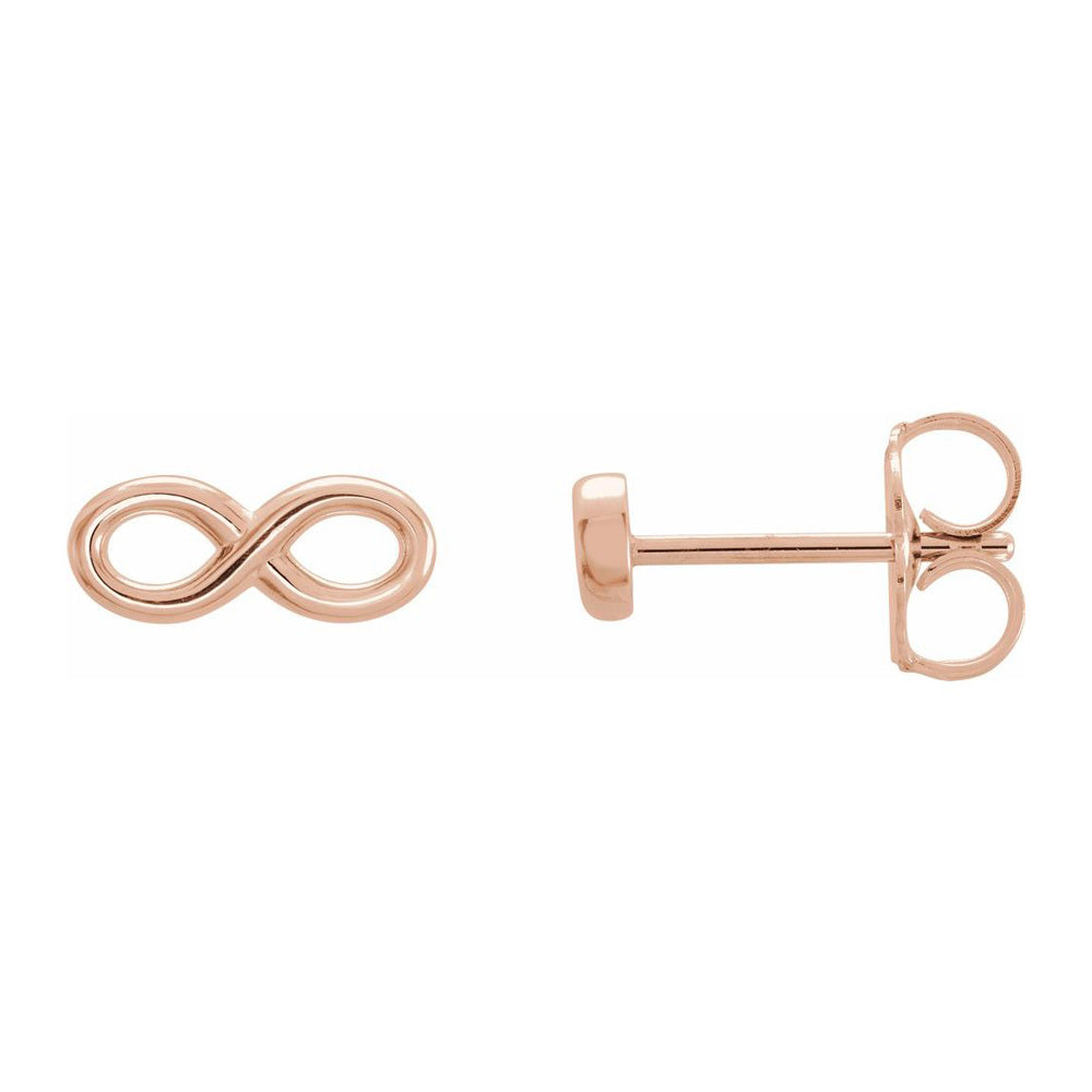 14K Yellow, White or Rose Gold Infinity Inspired Post Earrings 3.5x9mm, Item E18512 by The Black Bow Jewelry Co.