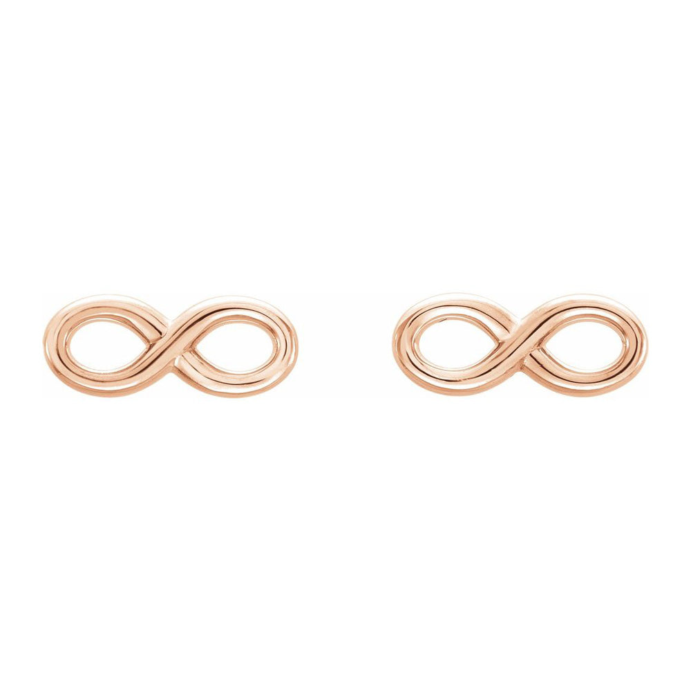Alternate view of the 14K Rose Gold Infinity Inspired Post Earrings, 3.5 x 9.0mm by The Black Bow Jewelry Co.